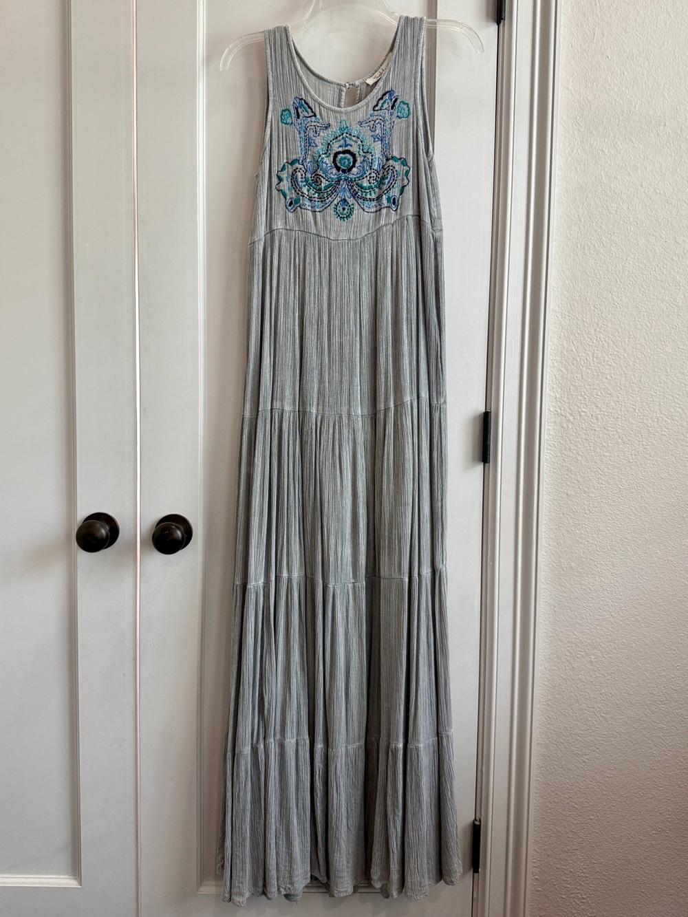 Solitaire Light Gray Embroidered Maxi Dress